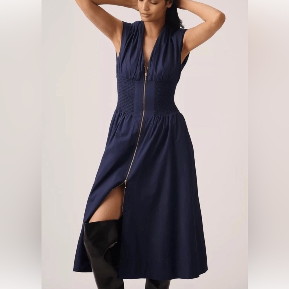 Anthro The Tommie Navy Front-Zip Dress